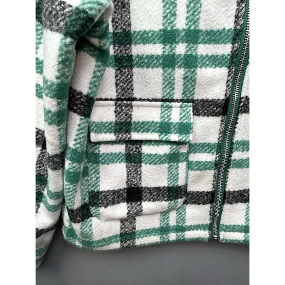 ASOS plaid Shacket Womens XS Green White Fuzzy Full Zip Pockets Oversized NEW - Picture 6 of 8